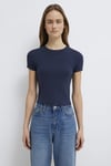 % 100 Pamuk Crop Fit Bisiklet Yaka Kadın T Shirt 1600814-85315 KOYU LACIVERT
