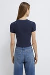 % 100 Pamuk Crop Fit Bisiklet Yaka Kadın T Shirt 1600814-85315 KOYU LACIVERT