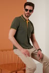 % 100 Pamuk Düğmeli Regular Fit Erkek Polo Yaka T Shirt 5902118 HAKİ-SARI