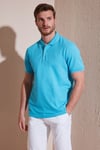 % 100 Pamuk Düğmeli Regular Fit Erkek Polo Yaka T Shirt 5902118 AQUA-MAVİ