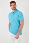 % 100 Pamuk Düğmeli Regular Fit Erkek Polo Yaka T Shirt 5902118 AQUA-MAVİ