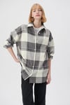 % 100 Pamuk Kareli Oversize Kadın Gömlek 1210270-85944 GRİ