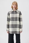 % 100 Pamuk Kareli Oversize Kadın Gömlek 1210270-85944 GRİ