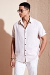 % 100 Pamuk Keten Görünümlü Slim Fit Kısa Kollu Erkek Gömlek CF21S111766 TAŞ