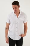 % 100 Pamuk Keten Görünümlü Slim Fit Kısa Kollu Erkek Gömlek CF21S111766 BEYAZ