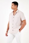 % 100 Pamuk Keten Görünümlü Slim Fit Kısa Kollu Erkek Gömlek CF21S111766 TAŞ