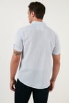 % 100 Pamuk Keten Görünümlü Slim Fit Kısa Kollu Erkek Gömlek CF21S111766 MAVİ