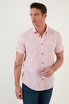 % 100 Pamuk Keten Görünümlü Slim Fit Kısa Kollu Erkek Gömlek CF21S111766 ROSE