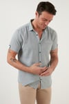 % 100 Pamuk Keten Görünümlü Slim Fit Kısa Kollu Erkek Gömlek CF21S111766 HAKİ