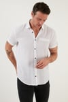 % 100 Pamuk Keten Görünümlü Slim Fit Kısa Kollu Erkek Gömlek CF21S111766 BEYAZ