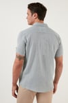 % 100 Pamuk Keten Görünümlü Slim Fit Kısa Kollu Erkek Gömlek CF21S111766 HAKİ
