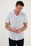 % 100 Pamuk Keten Görünümlü Slim Fit Kısa Kollu Erkek Gömlek CF21S111766 MAVİ