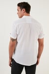 % 100 Pamuk Keten Görünümlü Slim Fit Kısa Kollu Erkek Gömlek CF21S111766 BEYAZ