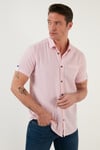 % 100 Pamuk Keten Görünümlü Slim Fit Kısa Kollu Erkek Gömlek CF21S111766 ROSE