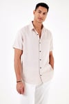 % 100 Pamuk Keten Görünümlü Slim Fit Kısa Kollu Erkek Gömlek CF21S111766 TAŞ