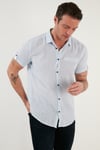 % 100 Pamuk Keten Görünümlü Slim Fit Kısa Kollu Erkek Gömlek CF21S111766 MAVİ
