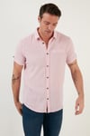 % 100 Pamuk Keten Görünümlü Slim Fit Kısa Kollu Erkek Gömlek CF21S111766 ROSE
