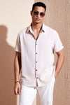 % 100 Pamuk Keten Görünümlü Slim Fit Kısa Kollu Erkek Gömlek CF21S111766 TAŞ