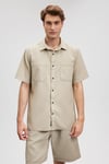 % 100 Pamuk Kısa Kollu Cepli Regular Fit Erkek Gömlek 0210839-70322 BEJ