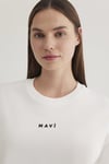 % 100 Pamuk Loose Fit Bisiklet Yaka Logolu Kadın T Shirt 1612518-70057 EKRU