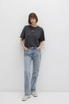 % 100 Pamuk Loose Fit Logo Baskılı Bisiklet Yaka Kadın T Shirt 1612518-70087 KÖMÜR