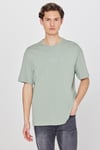 % 100 Pamuk Loose Fit Logolu Bisiklet Yaka T shirt Erkek T Shirt L2520302 306 TURKUAZ
