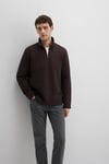 % 100 Pamuk Loose Fit Yarım Fermuarlı Dik Yaka Erkek Sweat 0S10519-89103 KAHVE
