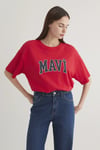 % 100 Pamuk Oversize Bisiklet Yaka Logolu Kadın T Shirt 1600843-82054 KIRMIZI