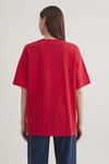 % 100 Pamuk Oversize Bisiklet Yaka Logolu Kadın T Shirt 1600843-82054 KIRMIZI
