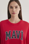 % 100 Pamuk Oversize Bisiklet Yaka Logolu Kadın T Shirt 1600843-82054 KIRMIZI