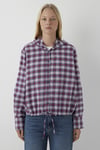 % 100 Pamuk Oversize Fit Kapüşonlu Yaka Ekoseli Kadın Gömlek 1220317-A6681 BORDO