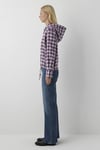 % 100 Pamuk Oversize Fit Kapüşonlu Yaka Ekoseli Kadın Gömlek 1220317-A6681 BORDO