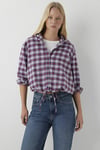 % 100 Pamuk Oversize Fit Kapüşonlu Yaka Ekoseli Kadın Gömlek 1220317-A6681 BORDO