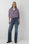 % 100 Pamuk Oversize Fit Kapüşonlu Yaka Ekoseli Kadın Gömlek 1220317-A6681 BORDO