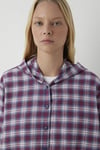 % 100 Pamuk Oversize Fit Kapüşonlu Yaka Ekoseli Kadın Gömlek 1220317-A6681 BORDO