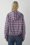 % 100 Pamuk Oversize Fit Kapüşonlu Yaka Ekoseli Kadın Gömlek 1220317-A6681 BORDO