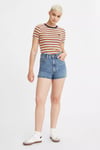 % 100 Pamuk Relaxed Fit Yüksek Bel Denim Kadın Short A1965-0001 MAVİ