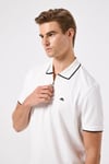 % 100 Pamuk Şerit Detaylı Yarım Fermuarlı Erkek Polo Yaka T Shirt 6SM5006-OF BEYAZ