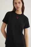 % 100 Pamuk Slim Fit Bisiklet Yaka Logolu Kadın T Shirt 1601185-900 SİYAH