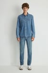 % 100 Pamuk Slim Fit Çift Cepli Erkek Kot Gömlek 0210909-87933 MAVİ