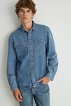 % 100 Pamuk Slim Fit Çift Cepli Erkek Kot Gömlek 0210909-87933 MAVİ