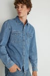 % 100 Pamuk Slim Fit Çift Cepli Erkek Kot Gömlek 0210909-87933 MAVİ