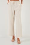 % 100 Pamuklu Bol Paça Regular Fit Kadın Pantolon 673PY2008 BEJ
