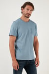 % 100 Pamuklu Slim Fit Bisiklet Yaka Cepli Erkek T Shirt 5902000 AÇIK MAVİ