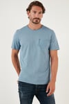% 100 Pamuklu Slim Fit Bisiklet Yaka Cepli Erkek T Shirt 5902000 AÇIK MAVİ
