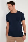 % 100 Pamuklu Slim Fit Bisiklet Yaka Cepli Erkek T Shirt 5902000 İNDİGO