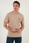 % 100 Pamuklu Slim Fit Bisiklet Yaka Cepli Erkek T Shirt 5902000 VİZON