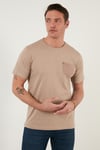 % 100 Pamuklu Slim Fit Bisiklet Yaka Cepli Erkek T Shirt 5902000 VİZON
