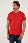 % 100 Pamuklu Slim Fit Bisiklet Yaka Cepli Erkek T Shirt 5902000 KIRMIZI