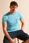 % 100 Pamuklu Slim Fit Bisiklet Yaka Cepli Erkek T Shirt 5902000 MAVİ